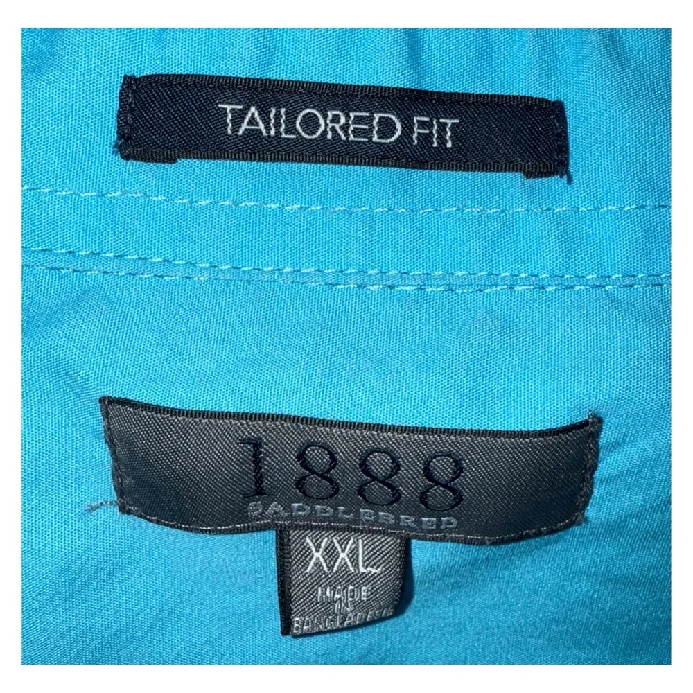 1888 Saddlebred - Blue Palm Tree - Tailored Fit‎ Short Sleeve Casual Shirt - XXL
